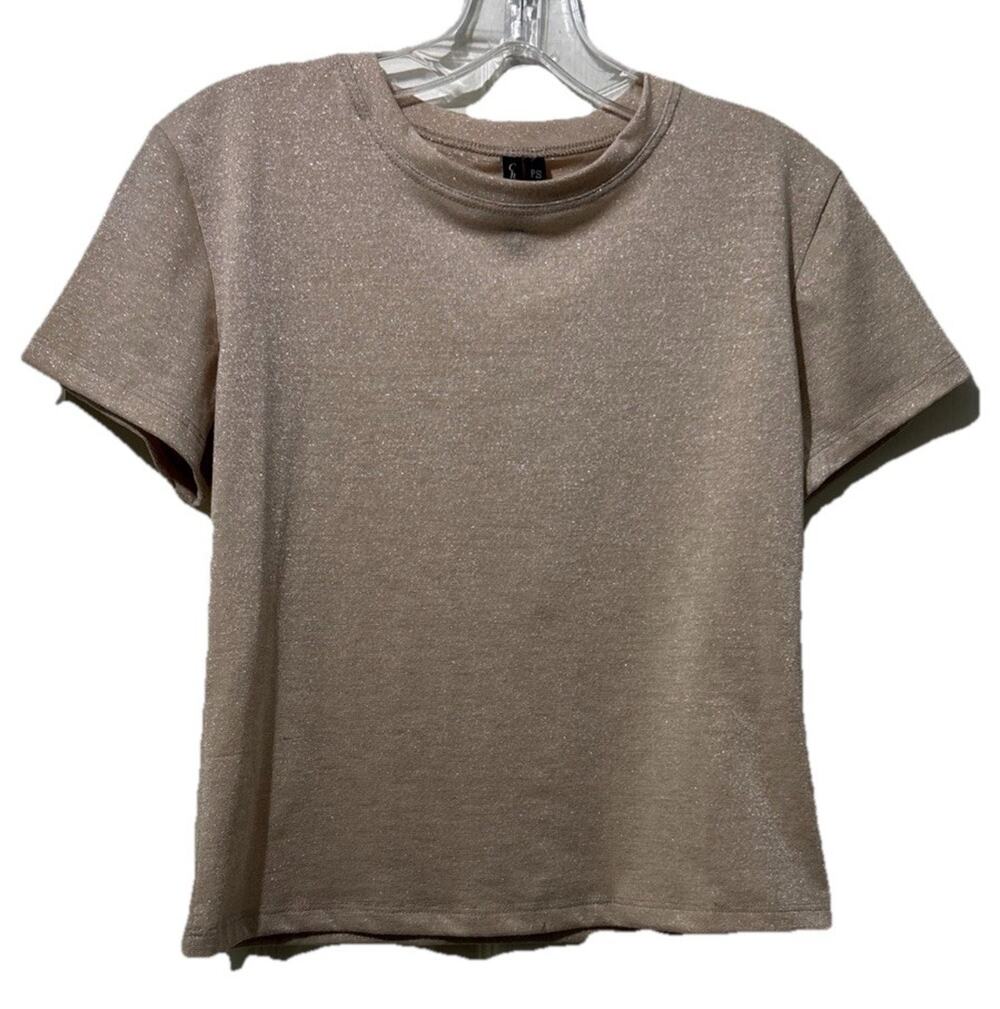 Cha Cha Vente Top Tan Metallic T-shirt Size PS Lightweight Knit Made In USA